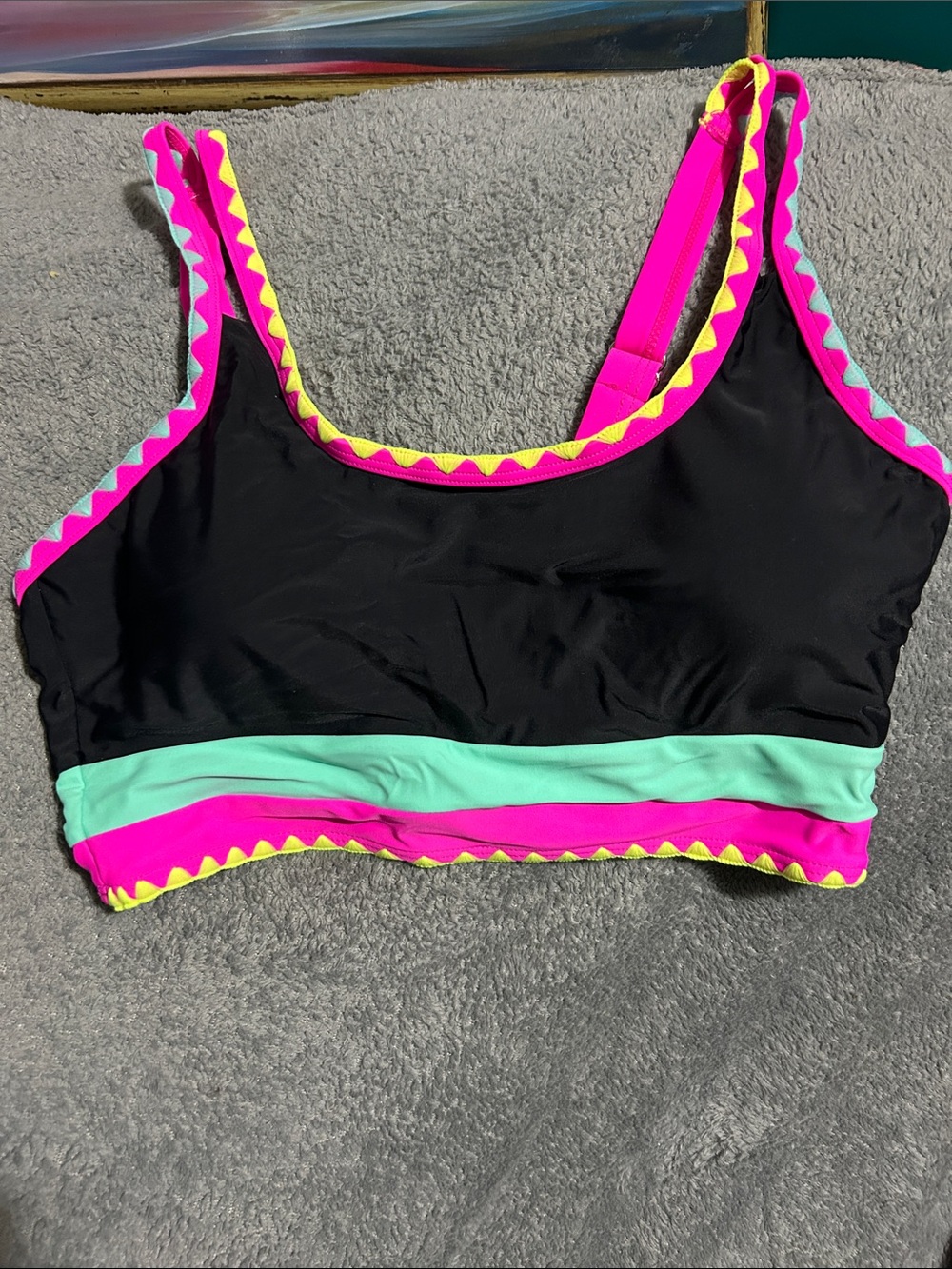 NWT Popvil Black Swim Set with Neon Pink and Aqua Trim - Picture 2 of 12
